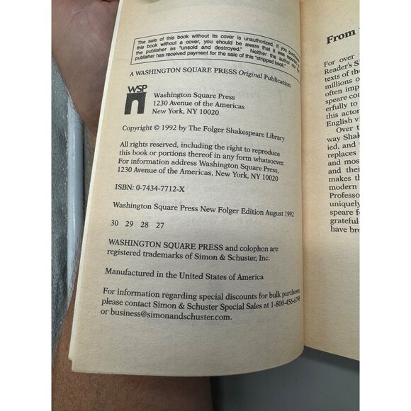 Hamlet Book Paperback 1992 English Washington Square  Read - Picture 4 of 7